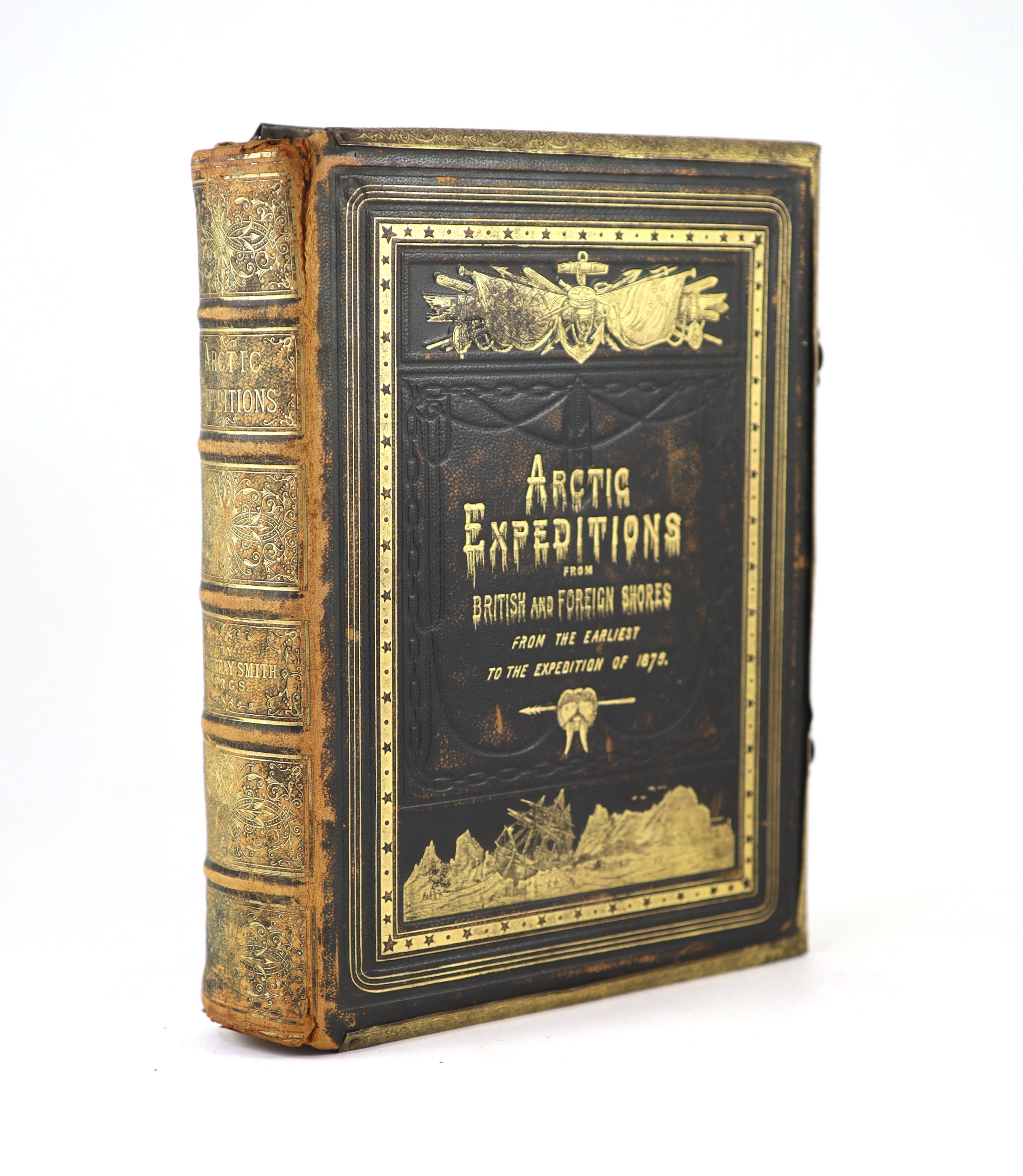 Smith, David Murray - Arctic Expeditions from British and Foreign Shores, 4to, original pictorial gilt morocco, brass bordered, with litho frontis, 25 plates (2 in colour) and 2 folding tinted, the front one of which has